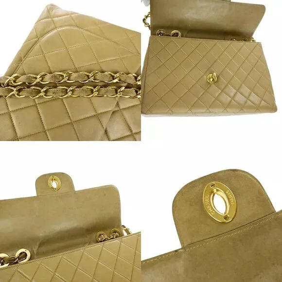 CHANEL CC Matelasse 30 Chain Shoulder Bag Leather Beige GHW Vintage Shoulder Bags